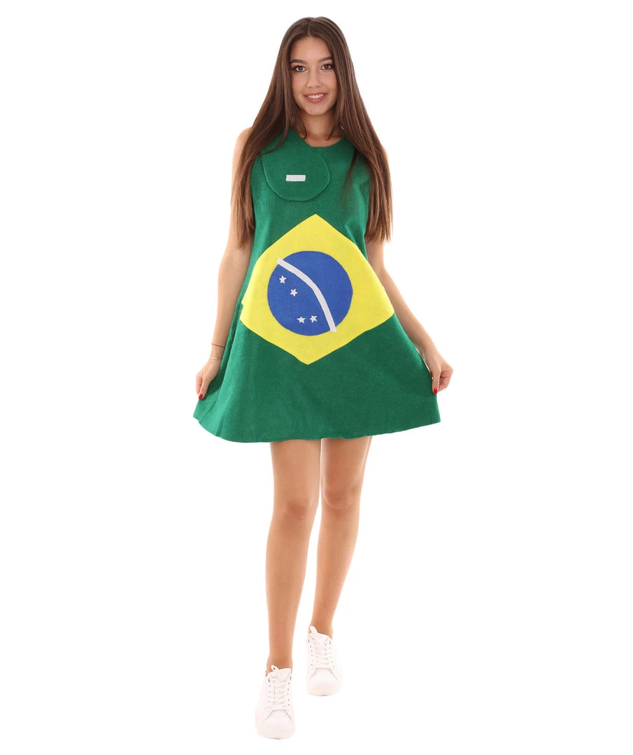 FLAGWIGS Adult Women's Brazil Flag Trolls Dress Costume | Patriotic Cosplay Costume