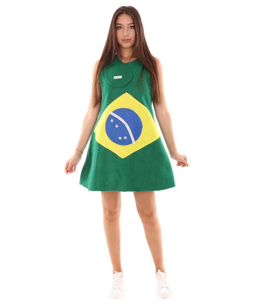 FLAGWIGS Adult Women's Brazil Flag Trolls Dress Costume | Patriotic Cosplay Costume
