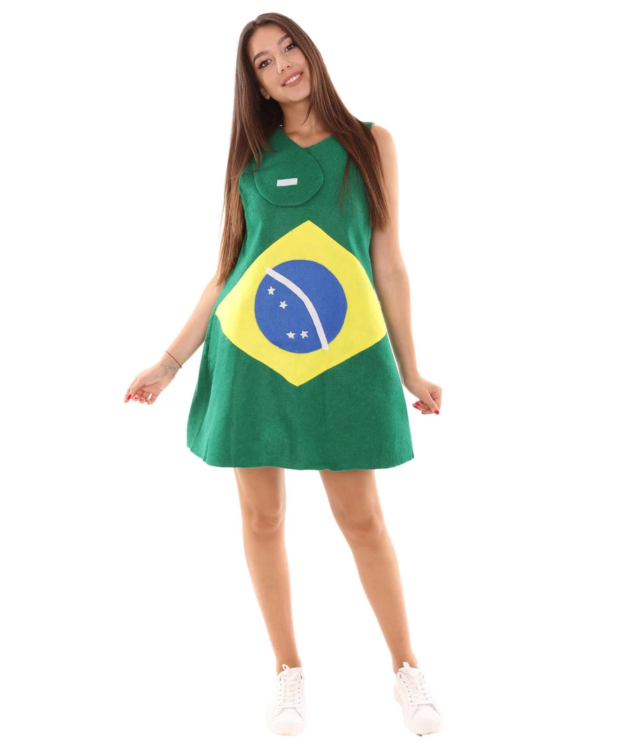 FLAGWIGS Adult Women's Brazil Flag Trolls Dress Costume | Patriotic Cosplay Costume