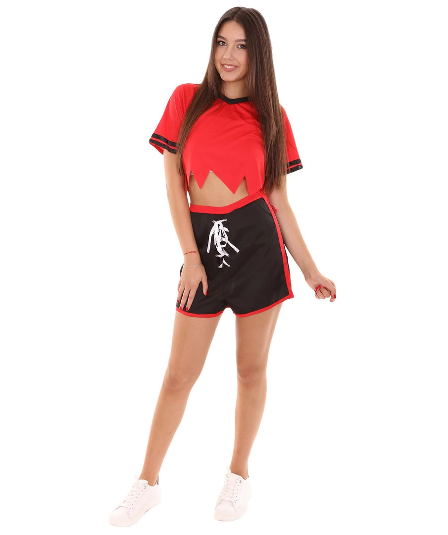 HPO Adult Women's Sexy Football Player Black Costume | Red Cosplay Costume