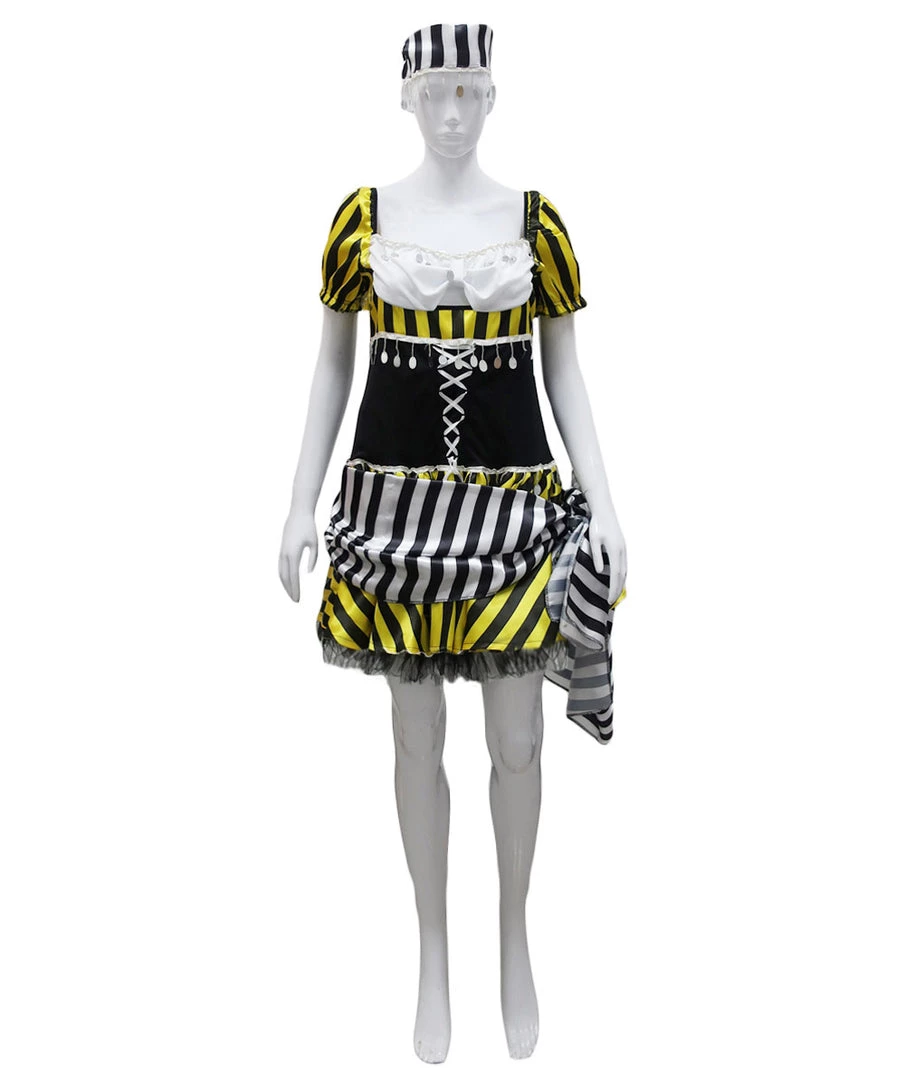 HPO Adult Women's Pirate Dress Costume | Multi Striped Halloween Costume