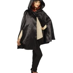 HPO Adult Women's Reversible Hooded Short Cape Costume | Multiple Color Option Halloween Costume