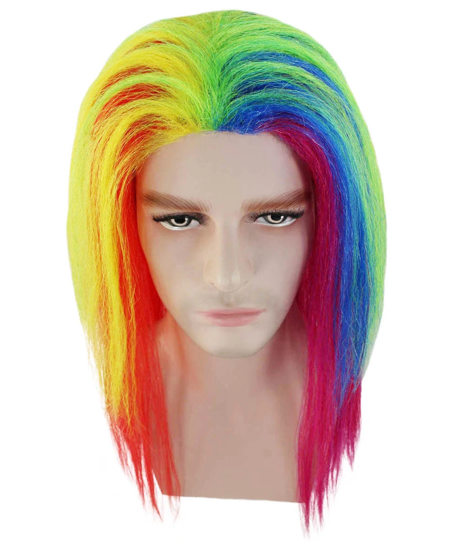HPO Rainbow Rapper | Multicolor Straight Medium Length Music Icon Wig | Premium Halloween Wig