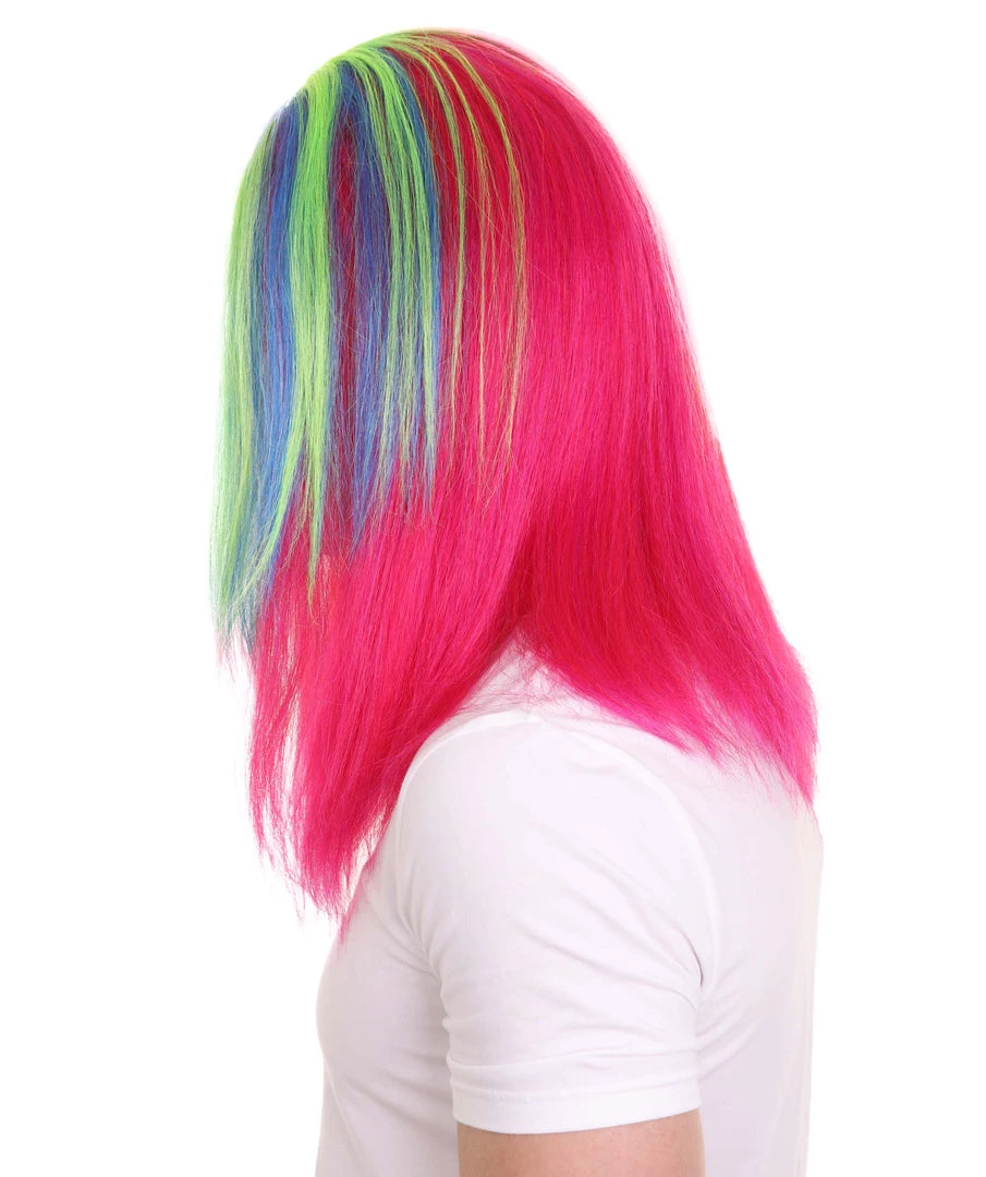 HPO Rainbow Rapper | Multicolor Straight Medium Length Music Icon Wig | Premium Halloween Wig