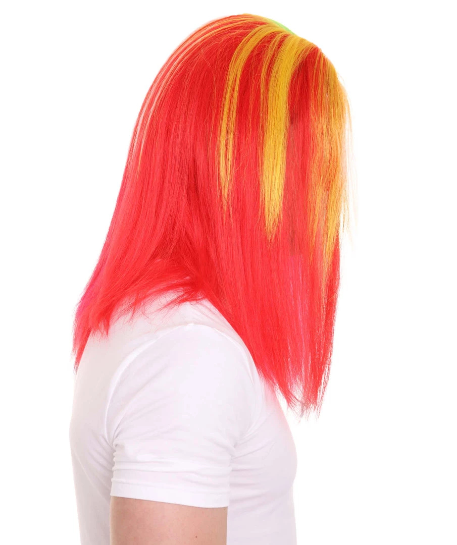 HPO Rainbow Rapper | Multicolor Straight Medium Length Music Icon Wig | Premium Halloween Wig