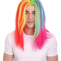 HPO Rainbow Rapper | Multicolor Straight Medium Length Music Icon Wig | Premium Halloween Wig