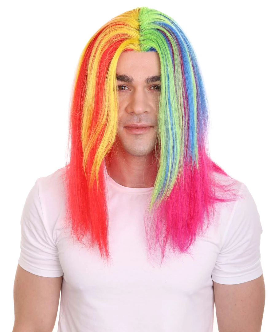HPO Rainbow Rapper | Multicolor Straight Medium Length Music Icon Wig | Premium Halloween Wig