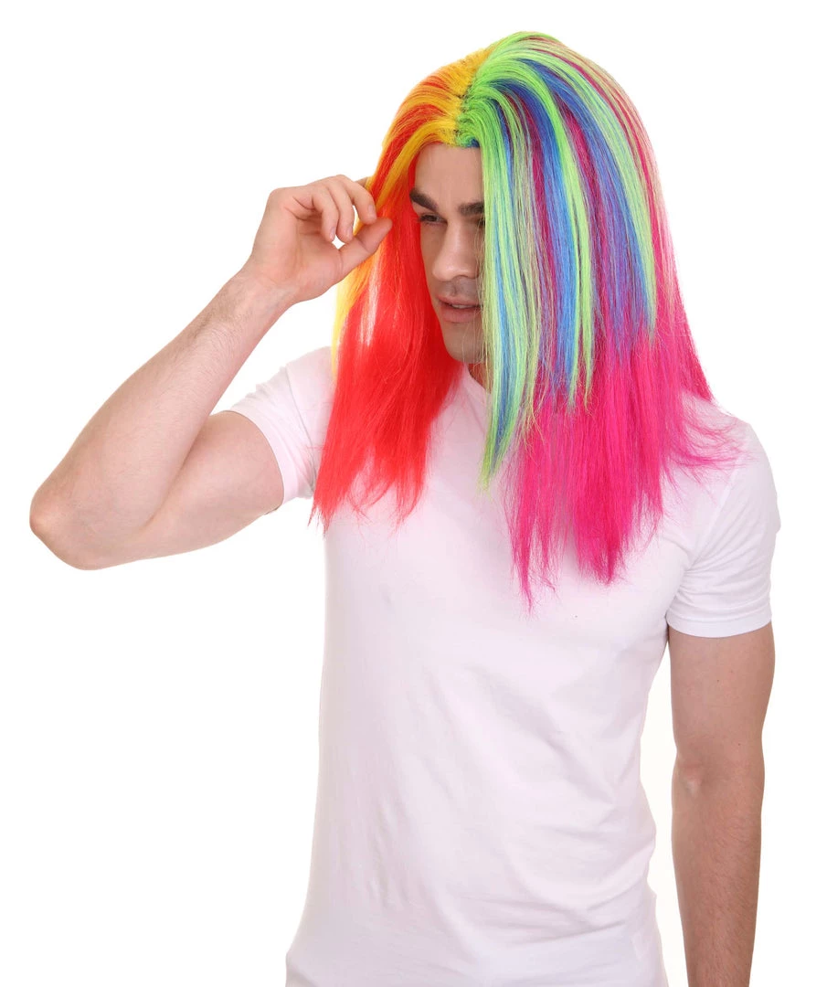 HPO Rainbow Rapper | Multicolor Straight Medium Length Music Icon Wig | Premium Halloween Wig