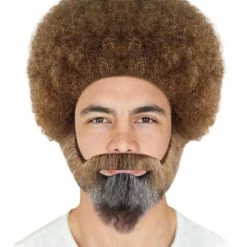 HPO Painter Small Afro Wig With Full Beard And Moustache Set | Brown Celebrity Wigs | Premium Breathable Capless Cap SALE