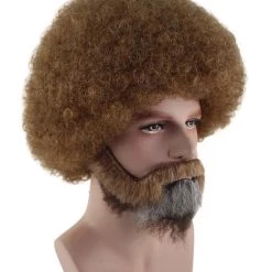 HPO Painter Small Afro Wig With Full Beard And Moustache Set | Brown Celebrity Wigs | Premium Breathable Capless Cap SALE