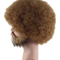 HPO Painter Small Afro Wig With Full Beard And Moustache Set | Brown Celebrity Wigs | Premium Breathable Capless Cap SALE