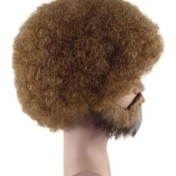 HPO Painter Small Afro Wig With Full Beard And Moustache Set | Brown Celebrity Wigs | Premium Breathable Capless Cap SALE