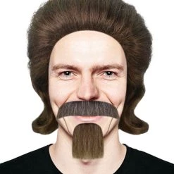 HPO 18th Century Officer Wig With Moustaches And Goatee Set | Brown Historical Wigs | Premium Breathable Capless Cap Men's Wigs