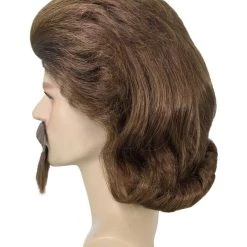 HPO 18th Century Officer Wig With Moustaches And Goatee Set | Brown Historical Wigs | Premium Breathable Capless Cap Men's Wigs