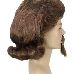 HPO 18th Century Officer Wig With Moustaches And Goatee Set | Brown Historical Wigs | Premium Breathable Capless Cap Men's Wigs