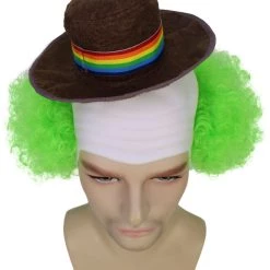 HPO Men's Half-bald Head Joker Wig With Funny Hat Wig | Medium Green Wigs