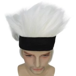 HPO Ninja Anime | Men's Short Straight Spiked Grey Cosplay Wig With Headband | Premium Breathable Capless Cap