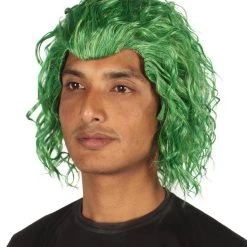 HPO Adult Men's TV Wig | Green Curly Cosplay Wig | Premium Breathable Capless Cap