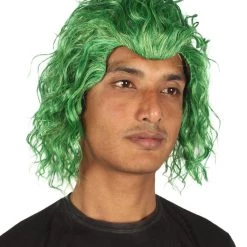 HPO Adult Men's TV Wig | Green Curly Cosplay Wig | Premium Breathable Capless Cap
