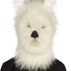 HPO Furry Dog Collection | Men's White Furry Dog Costume Cosplay Wig & Mask | Premium Breathable Capless Cap