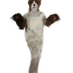 HPO Furry Fox Collection | Men's White And Brown Spiked Furry Cat Cosplay Costume With Tail
