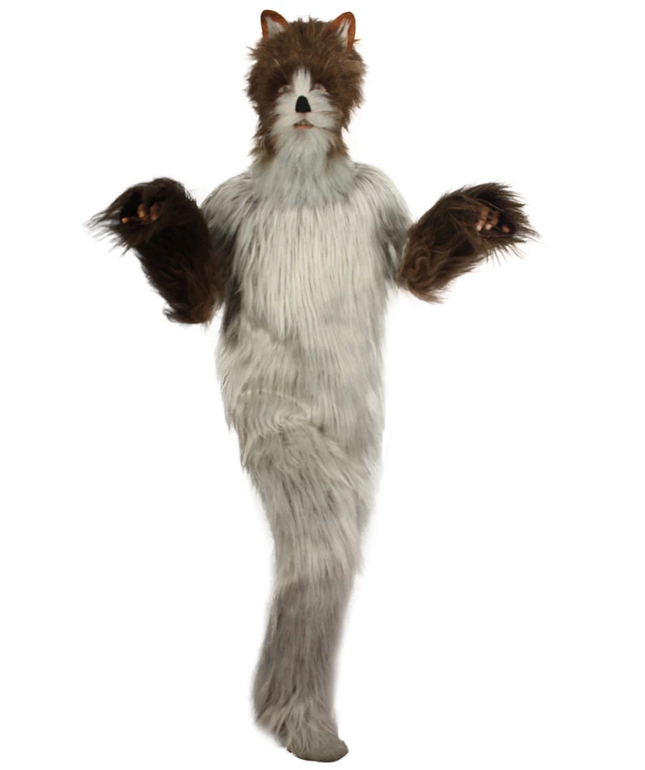 HPO Furry Fox Collection | Men's White And Brown Spiked Furry Cat Cosplay Costume With Tail