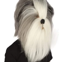 HPO Furry Dog Collection | Men's White And Grey Straight Furry Dog Cosplay Wig & Mask | Premium Breathable Capless Cap