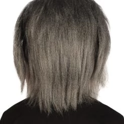 HPO Furry Dog Collection | Men's White And Grey Straight Furry Dog Cosplay Wig & Mask | Premium Breathable Capless Cap