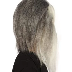 HPO Furry Dog Collection | Men's White And Grey Straight Furry Dog Cosplay Wig & Mask | Premium Breathable Capless Cap