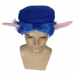 HPO Men's Medium Length Middle Part Blue Straight Wig With Blue Ears