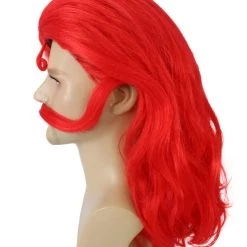 HPO Multicolor | Men's Long Red Straight Handle Bar Mustache Smooth Wig | Premium Breathable Capless Cap
