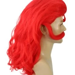 HPO Multicolor | Men's Long Red Straight Handle Bar Mustache Smooth Wig | Premium Breathable Capless Cap