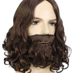 BC Adult Men's Dark Brown Color Wavy Shoulder Length Lumber Jack Wig With Full Mustache And Beard