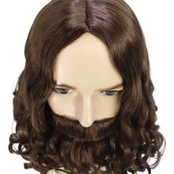 BC Adult Men's Dark Brown Color Wavy Shoulder Length Lumber Jack Wig With Full Mustache And Beard