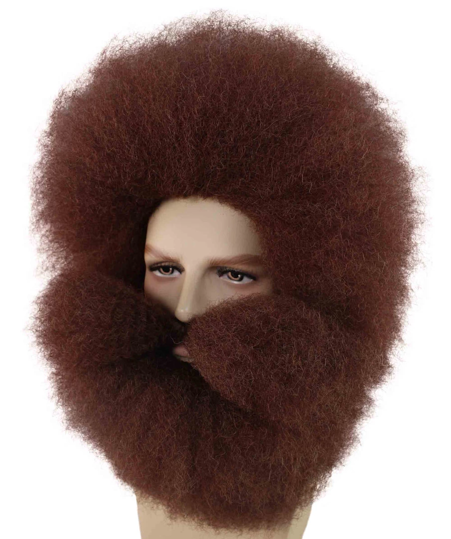 BC Adult Men's Brown Color Straight Spiked Afro Wildman Wig With Beard