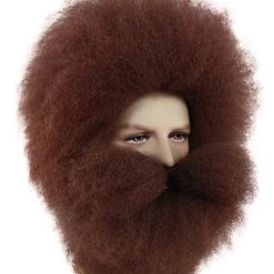 BC Adult Men's Brown Color Straight Spiked Afro Wildman Wig With Beard
