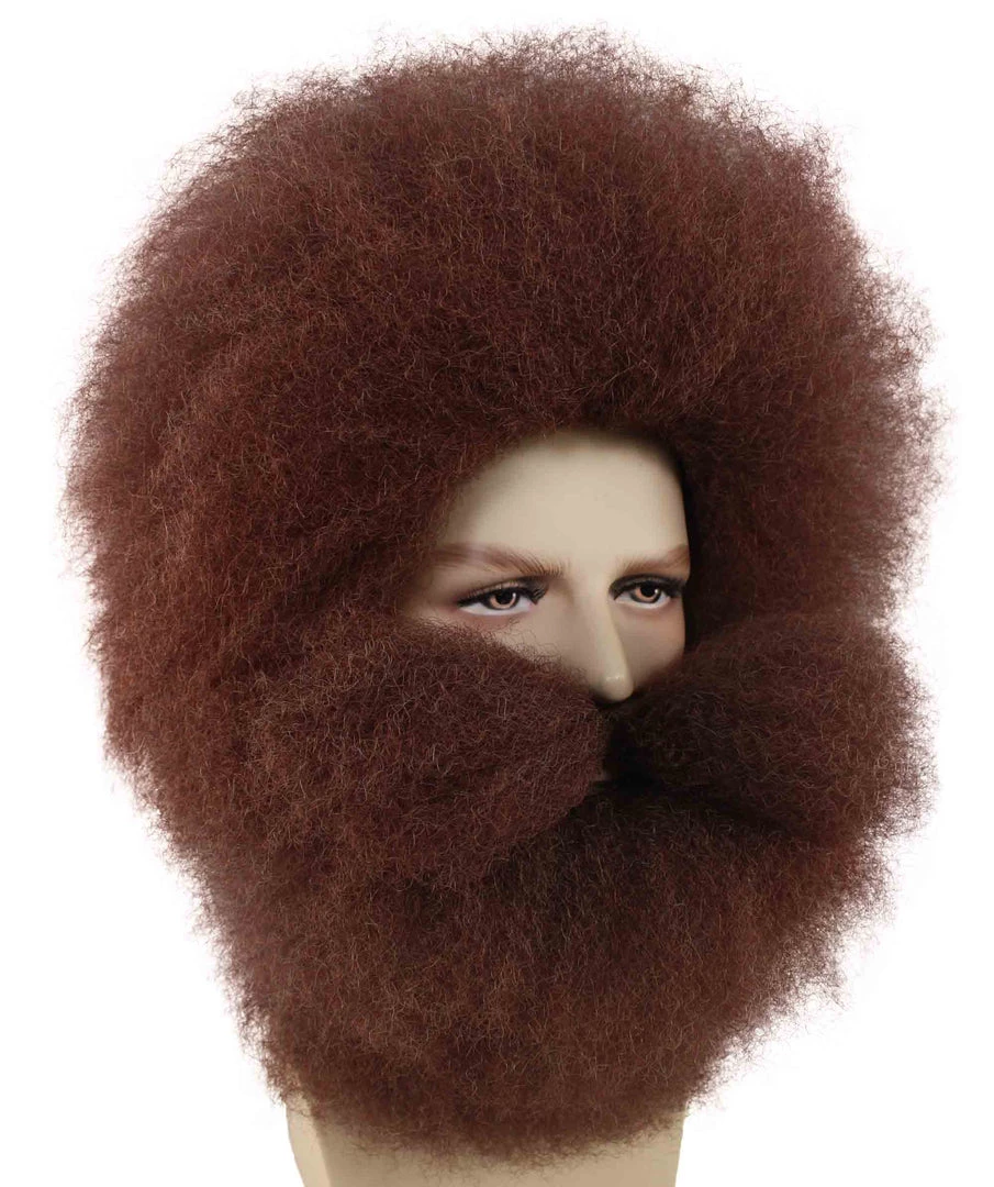 BC Adult Men's Brown Color Straight Spiked Afro Wildman Wig With Beard