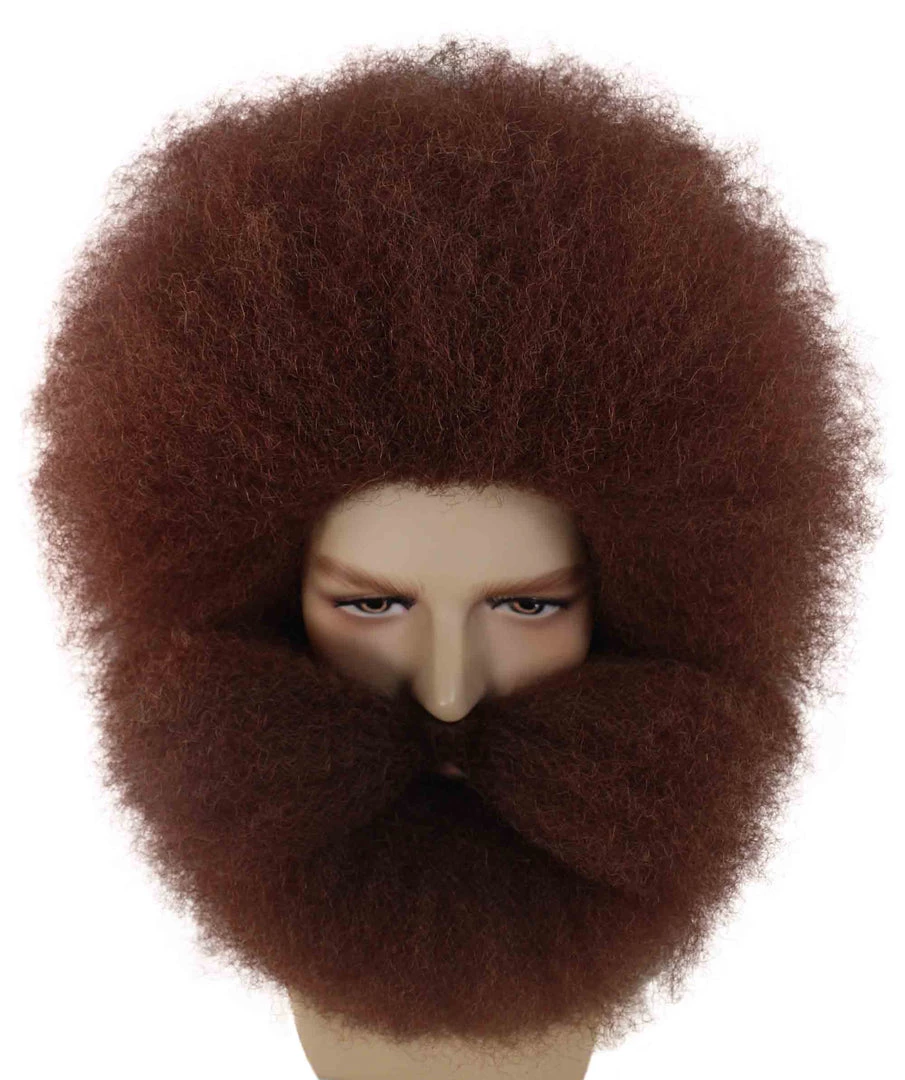 BC Adult Men's Brown Color Straight Spiked Afro Wildman Wig With Beard