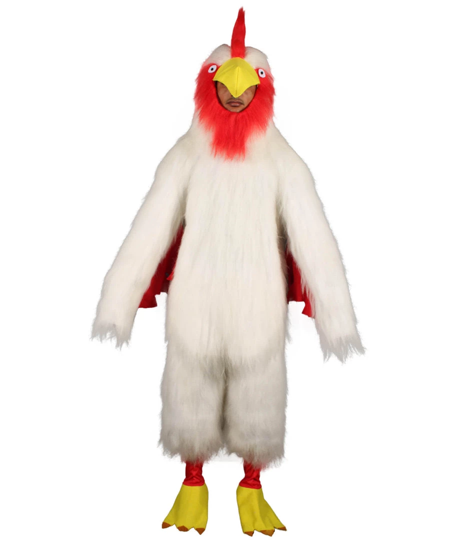 HPO White Chicken Costume With Mask - Long Synthetic Fibers Bundle Men's