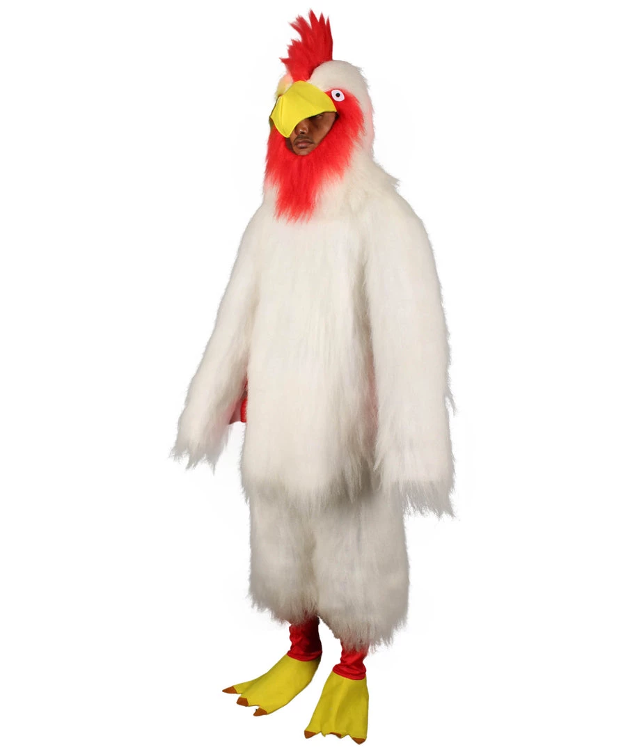 HPO White Chicken Costume With Mask - Long Synthetic Fibers Bundle Men's
