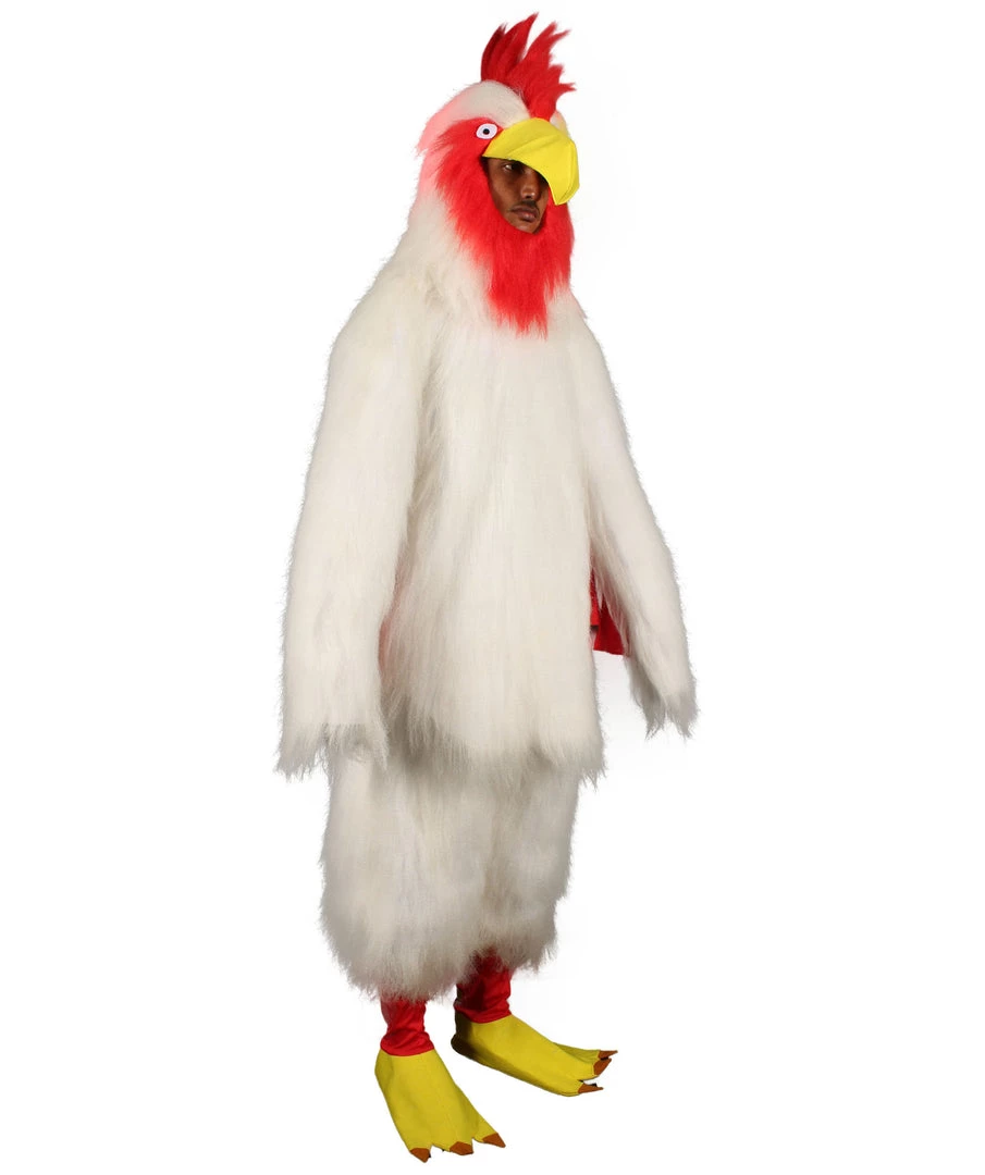 HPO White Chicken Costume With Mask - Long Synthetic Fibers Bundle Men's