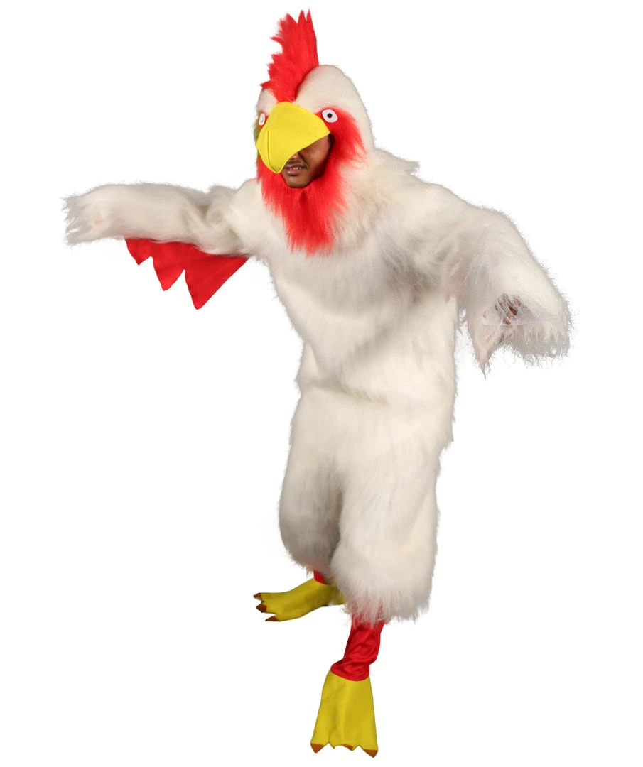 HPO White Chicken Costume With Mask - Long Synthetic Fibers Bundle Men's