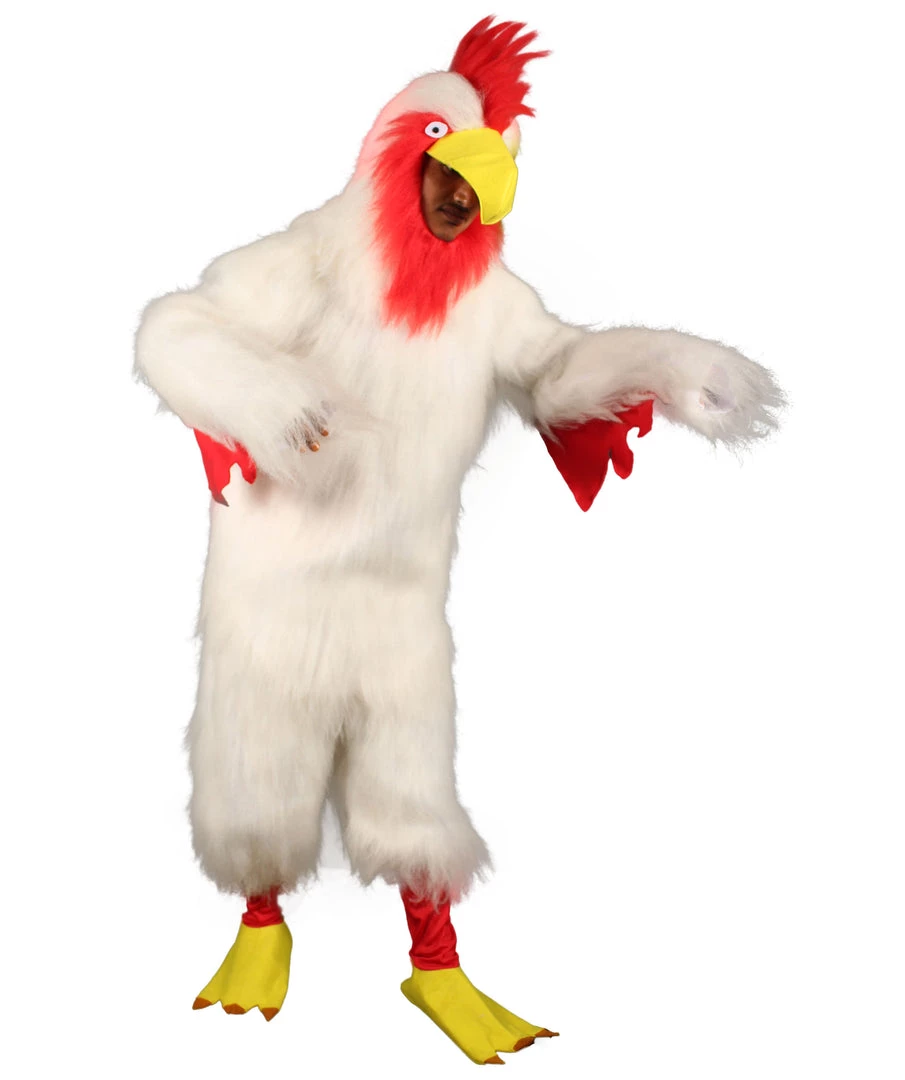 HPO White Chicken Costume With Mask - Long Synthetic Fibers Bundle Men's