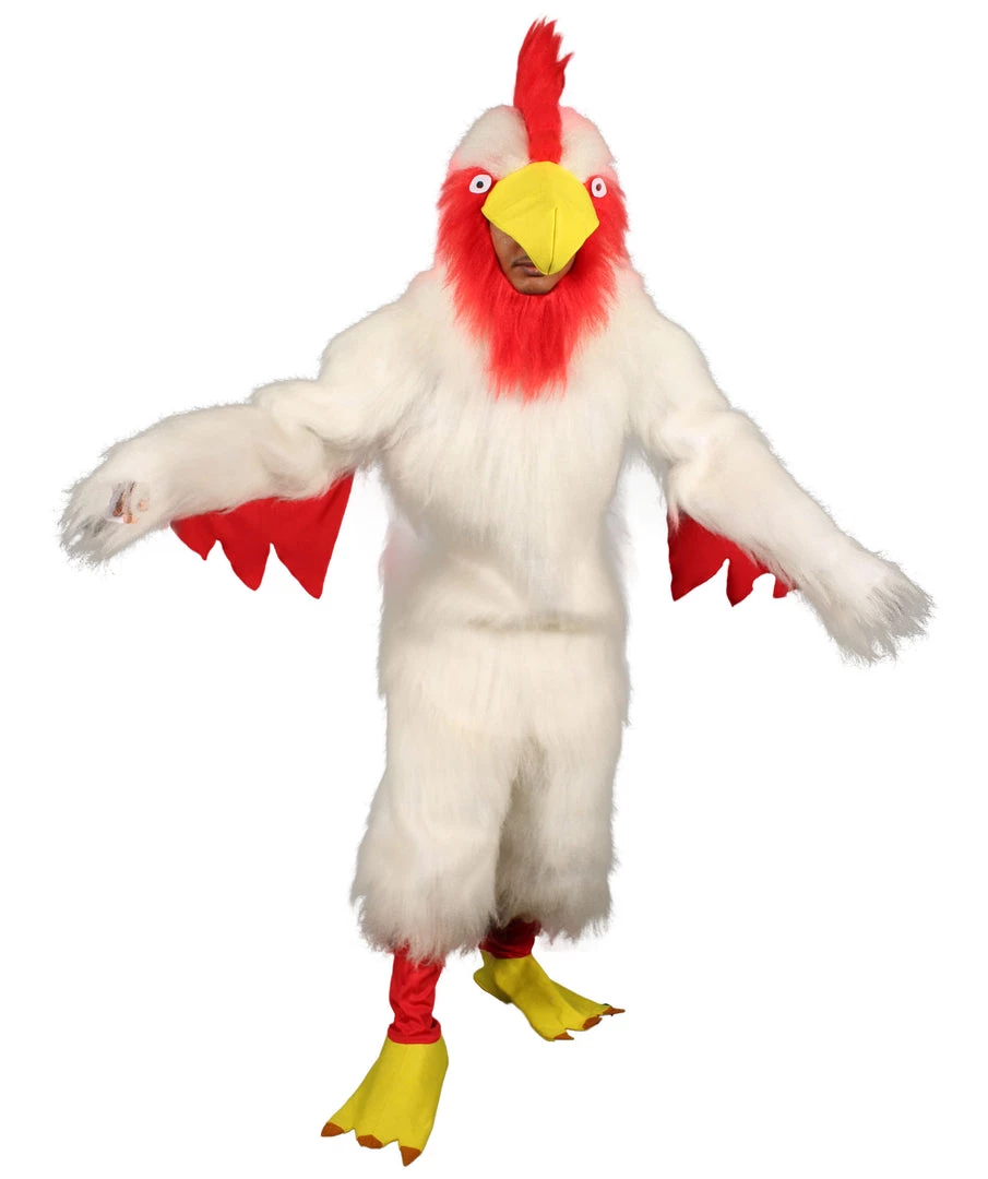 HPO White Chicken Costume With Mask - Long Synthetic Fibers Bundle Men's