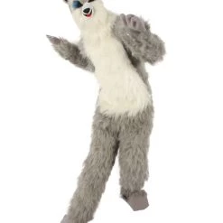 Men's HPO White And Grey Civet Cat Costume With Mask - Long Synthetic Fibers Bundle