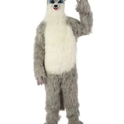 Men's HPO White And Grey Civet Cat Costume With Mask - Long Synthetic Fibers Bundle