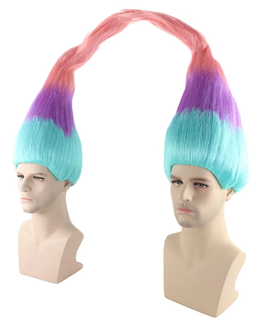 HPO Twin Troll Wig Set | 2 Detachable Rainbow Troll Wigs | Premium Breathable Halloween Wigs For 2