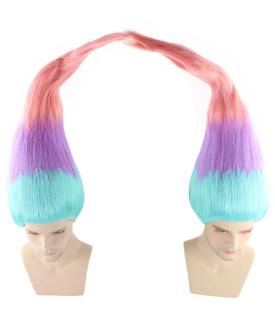 HPO Twin Troll Wig Set | 2 Detachable Rainbow Troll Wigs | Premium Breathable Halloween Wigs For 2
