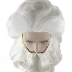 HPO Men's Professional Mens Santa Wig And Full Beard Set | White Merry Christmas Wig | Premium Breathable Capless Cap