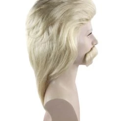 BC 70's Mens Wig With Mustache | Blonde Retro Wig Breathable Standard Cap